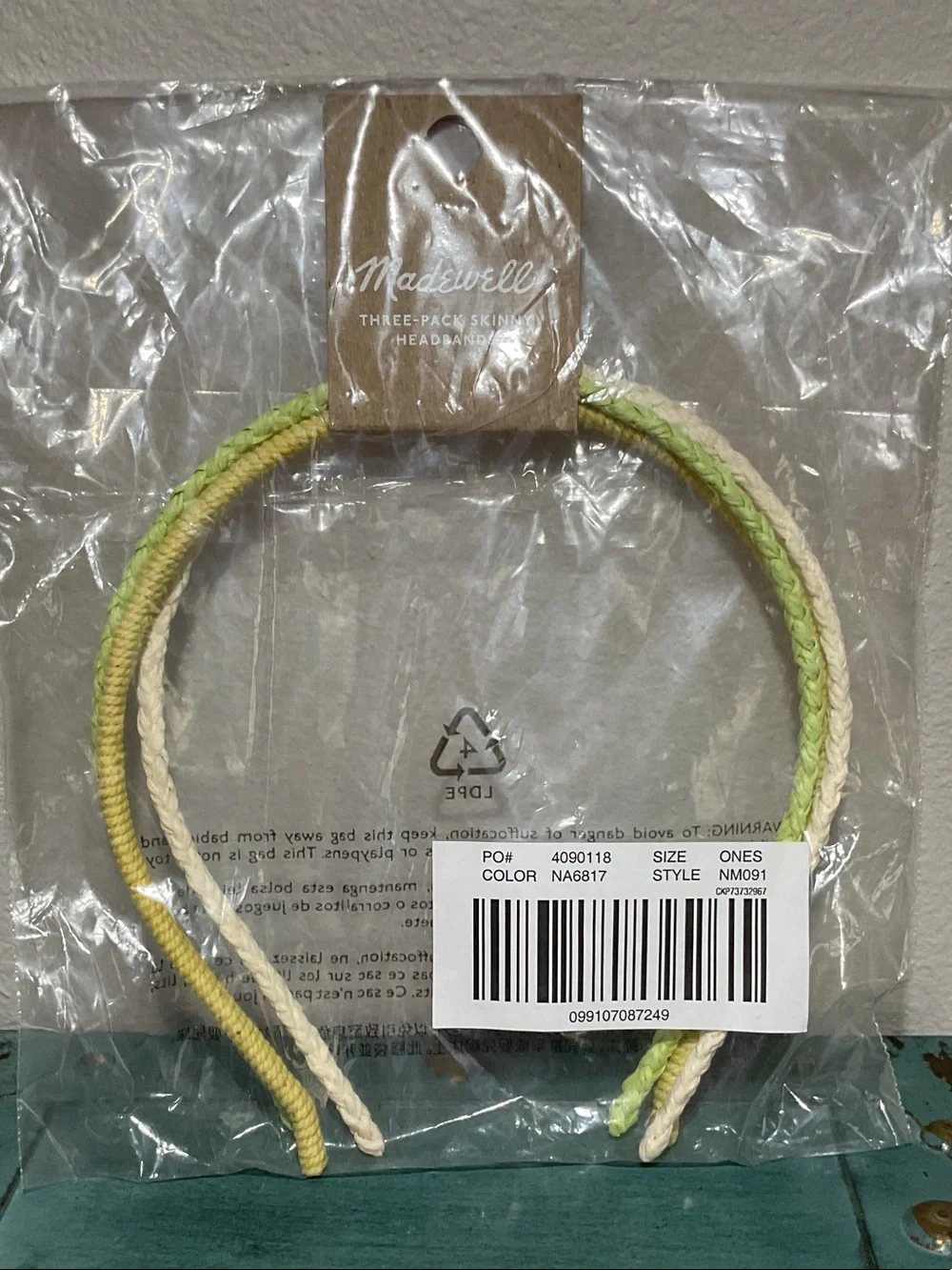 Madewell Kids Braided Skinny Headbands — Yellow, Light Green, Cream